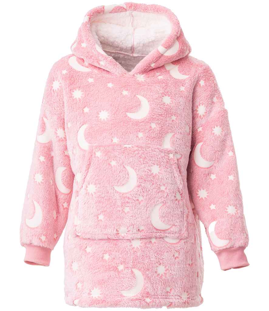 Kids' Hooded Blanket in Blush Pink Glow in the Dark, front