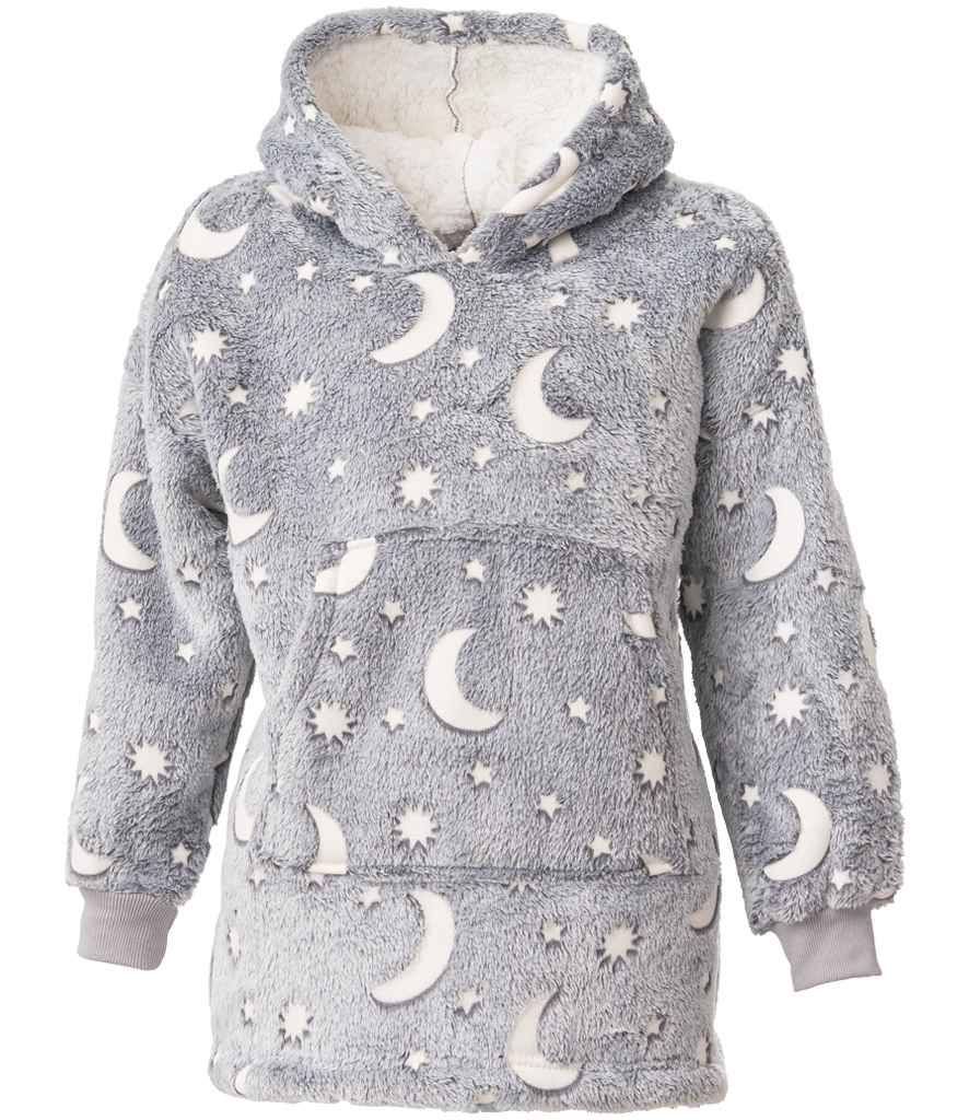 Kids' Hooded Blanket in Grey Glow in the Dark, front